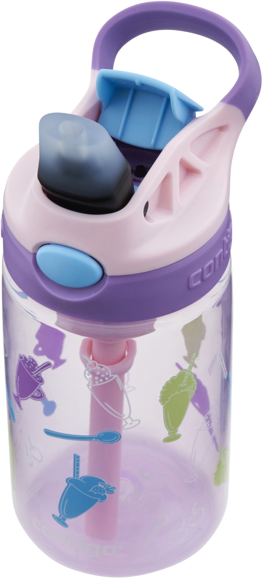 Contigo Kids Easy Clean Trinkflasche mit Strohhalm 420 ml, Pink/Lila Eistten