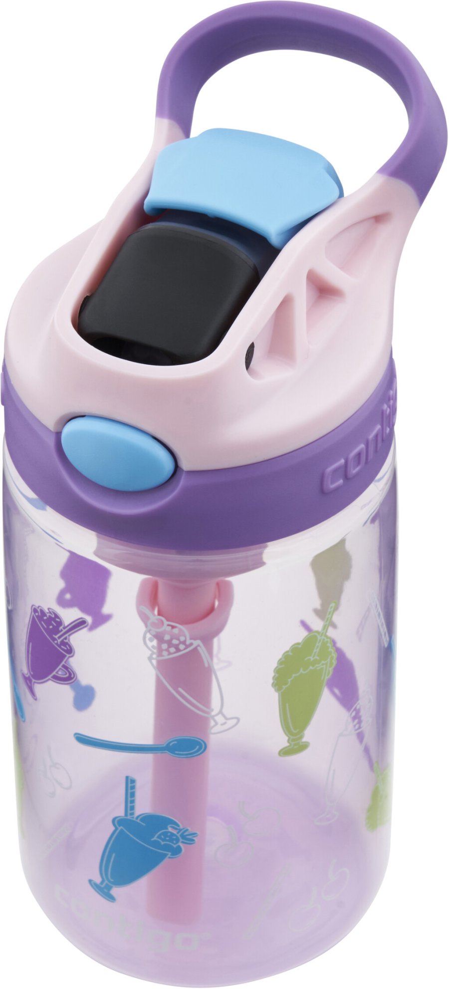 Contigo Kids Easy Clean Trinkflasche mit Strohhalm 420 ml, Pink/Lila Eistten