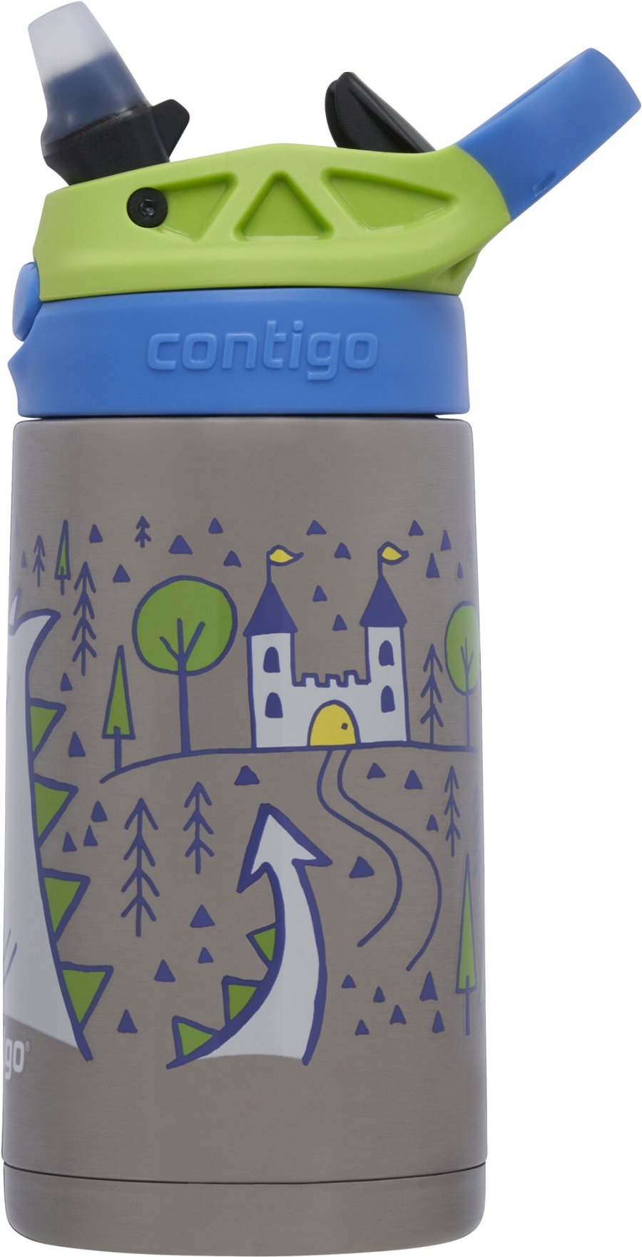 Contigo Kids Easy Clean Chill Trinkflasche mit Strohhalm 380 ml, Drachen