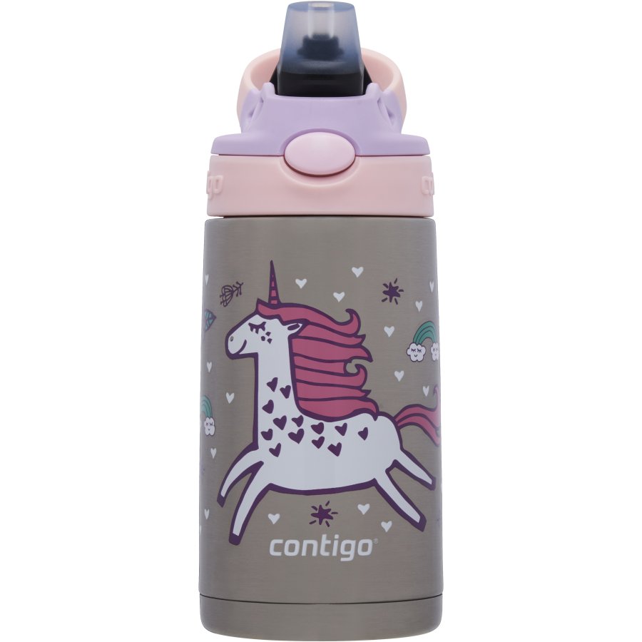 Contigo Kids Easy Clean Chill Trinkflasche mit Strohhalm 380 ml, Einhrner