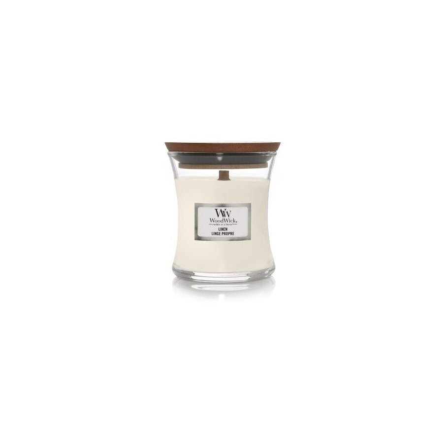 WoodWick Duftlys m. Knitrende Trvge og Trlg 8,2 cm, Linen