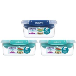 Sistema To Go Stax Lunchboxen 3 stuks 1L, Minty Teal/Ocean Blue