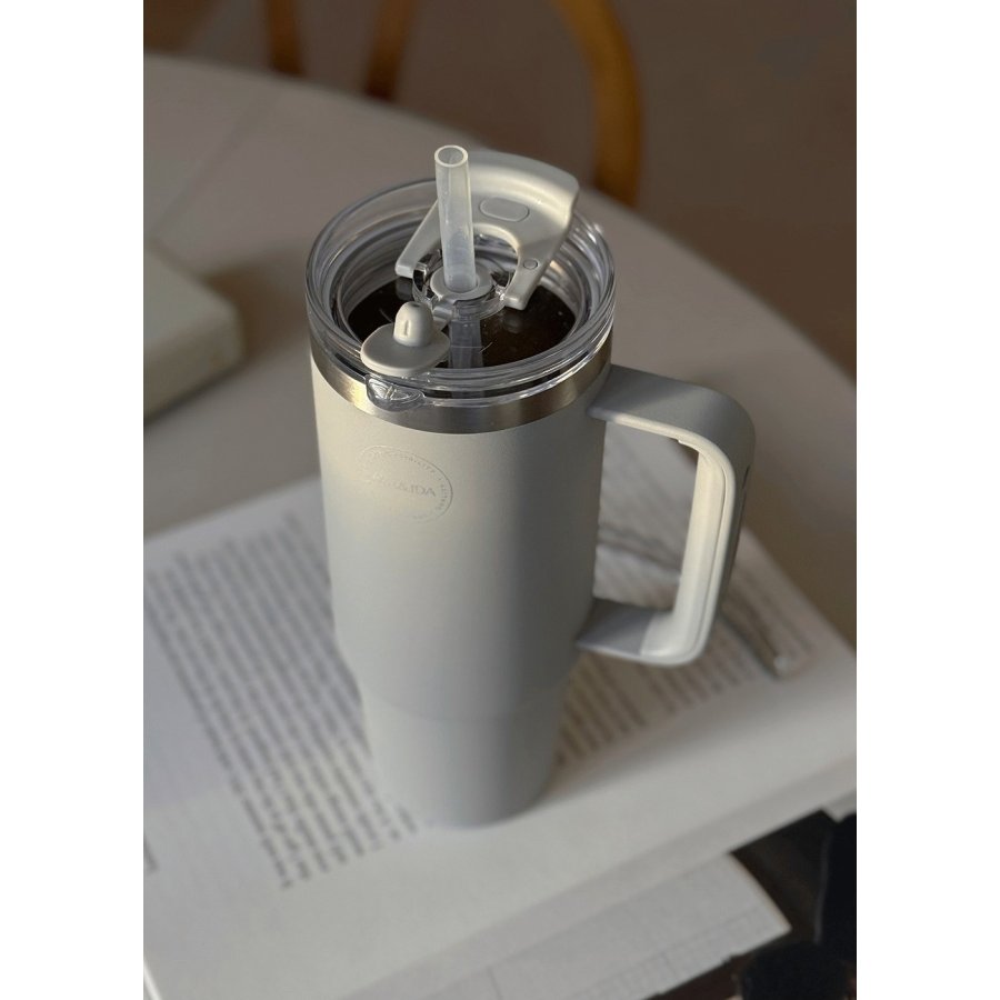 AYA&IDA Thermobecher mit Strohhalm, Light Grey