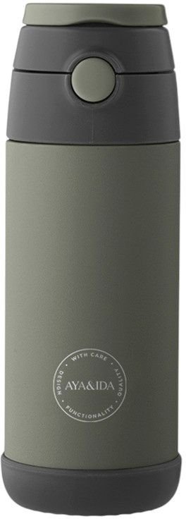 AYA&IDA Kids Trinkflasche mit Strohhalm 350 ml, Tropical Green