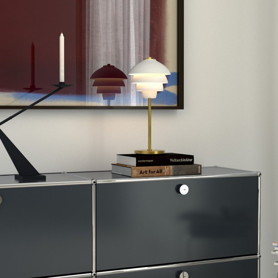 Belid Valencia Tischleuchte H41 cm, Mattwei/Messing