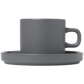 blomus PILAR Kaffeetasse mit Untertasse 2er Set. 20 cl, Pewter