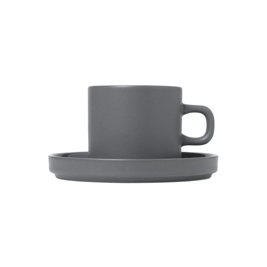 Blomus PILAR Kaffeetasse mit Untertasse 2er Set. 20 cl, Pewter