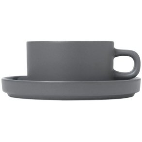 blomus PILAR Teetasse mit Untertasse 2er Set. 17 cl, Zinn