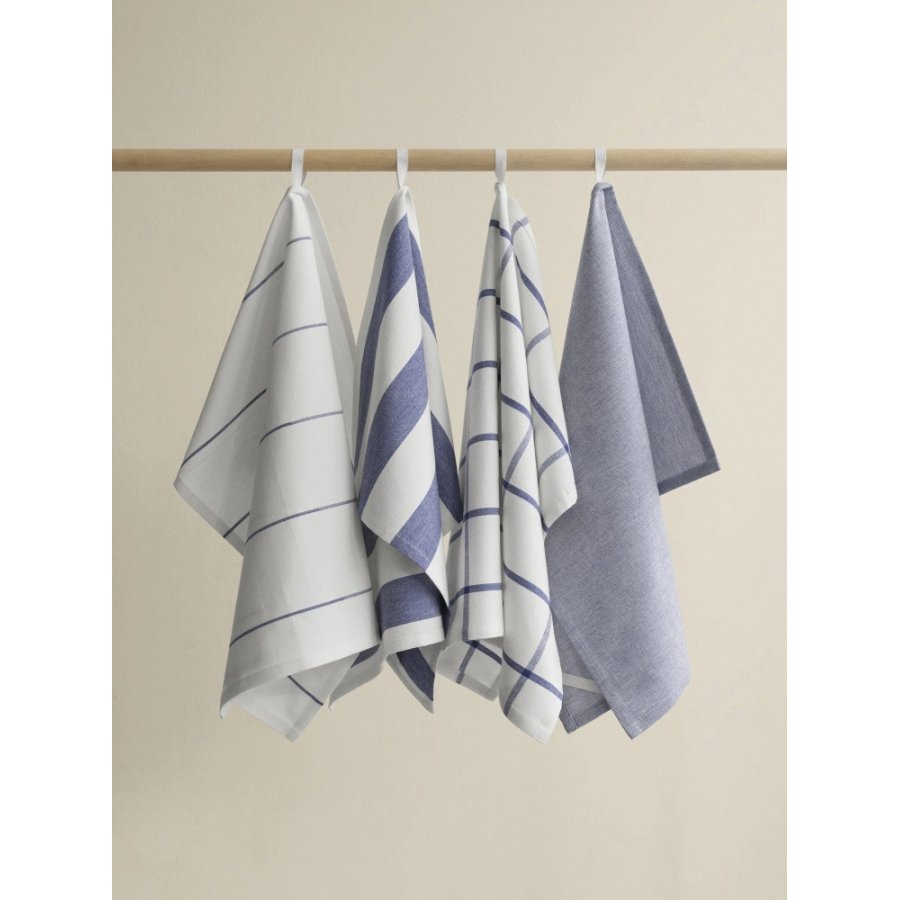 blomus TAULO Viskestykke Stribet 2 stk. 50x70 cm, Hvid/Mazarine Blue