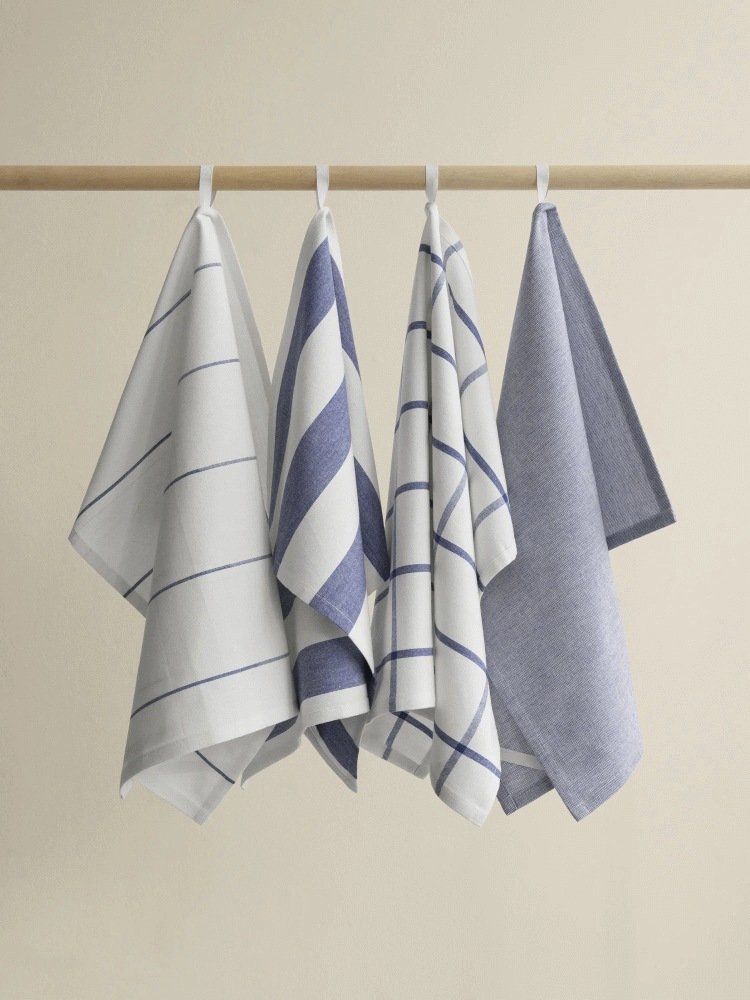 blomus TAULO Viskestykke Stribet 2 stk. 50x70 cm, Hvid/Mazarine Blue