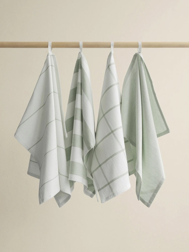 blomus TAULO Geschirrtuch Gestreift 2er Set 50x70 cm, Wei&szlig;er/W&uuml;stensalbei