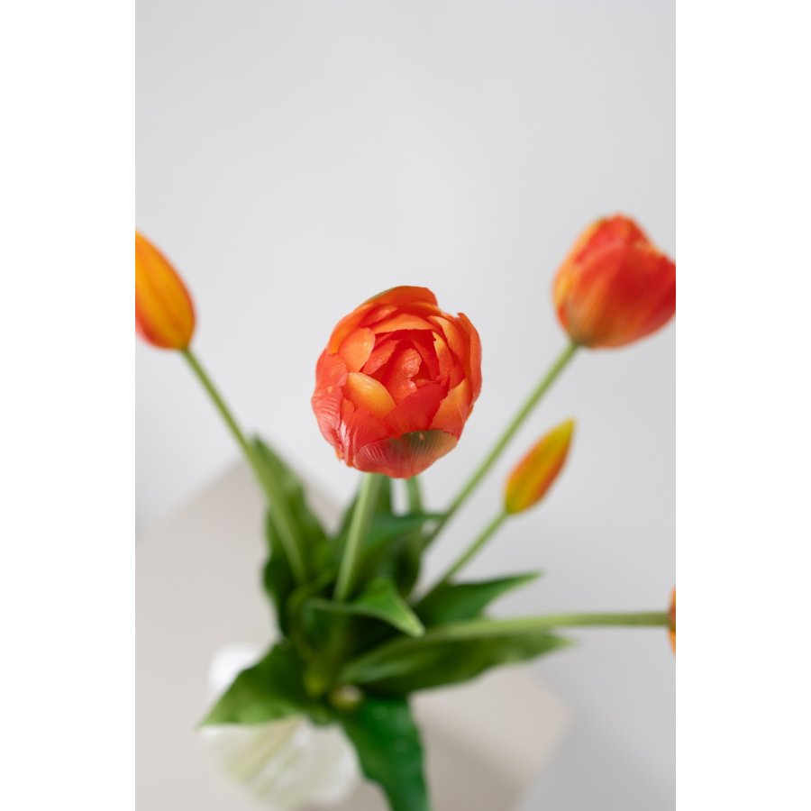 BLOOM OBJECTS Kunstige Fyldte Tulipaner Buket 40 cm, Orange