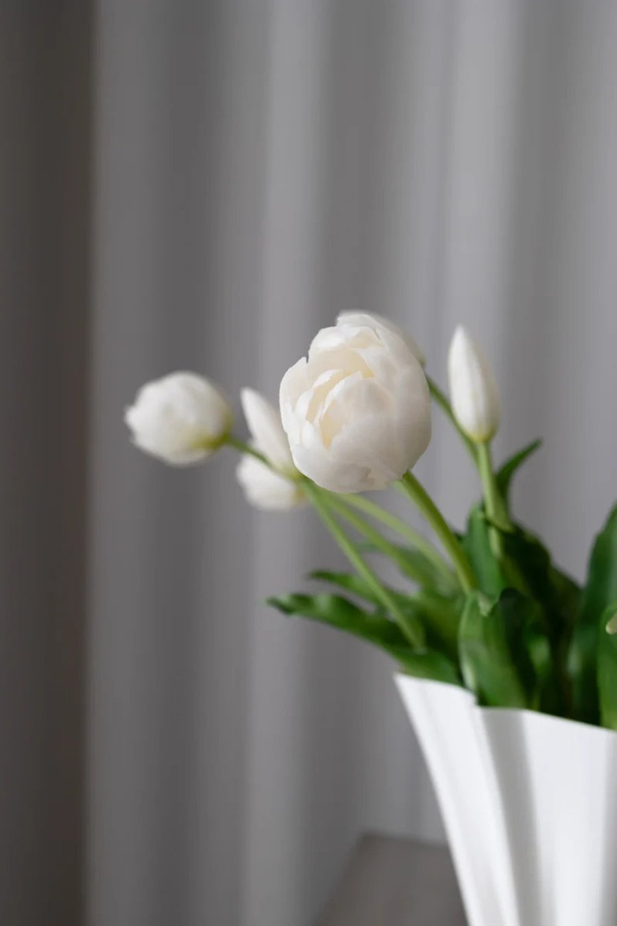 BLOOM OBJECTS Kunstige Fyldte Tulipaner Buket 3 Bundter 40 cm, Hvid