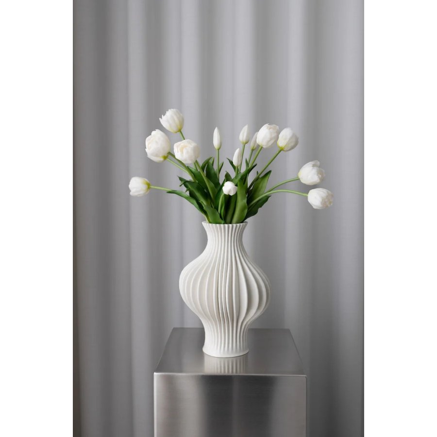 BLOOM OBJECTS Kunstige Fyldte Tulipaner Buket 3 Bundter 40 cm, Hvid