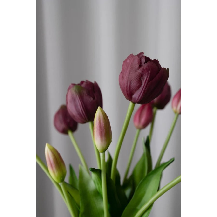 BLOOM OBJECTS Kunstige Fyldte Tulipaner Buket 2 Bundter 40 cm, Bordeaux