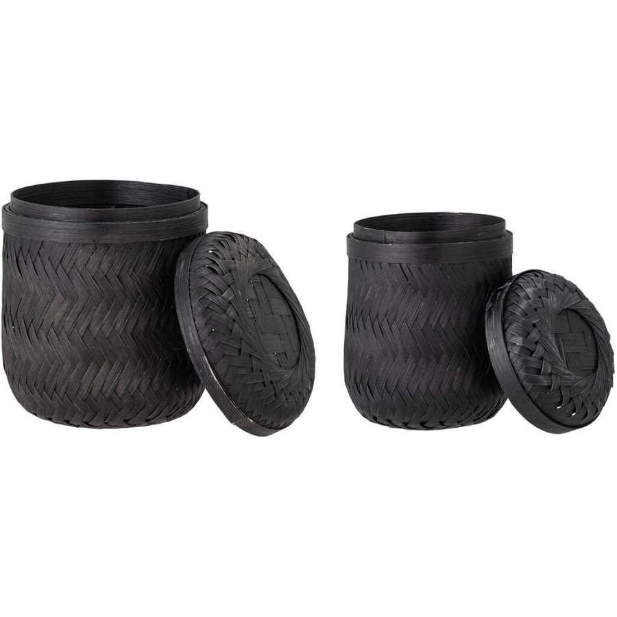 Bloomingville Jun Korbset mit Deckel 2er Set, Schwarz Bambus