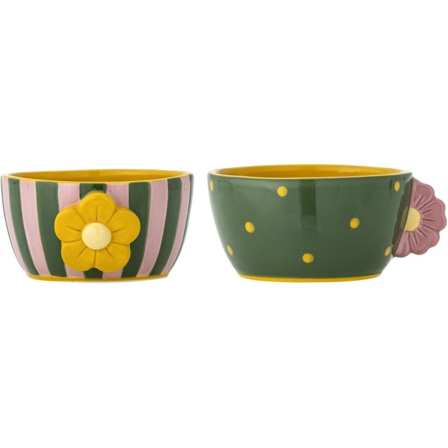 Bloomingville Haisy Sk�l 2 stk. �12 cm, Gr�n/Gul