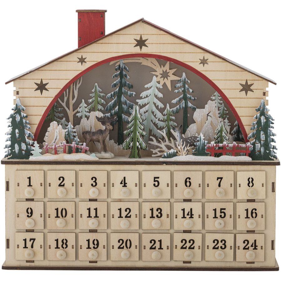 Bloomingville Melvin Julekalender m. Lys 34x36 cm, Krydsfiner