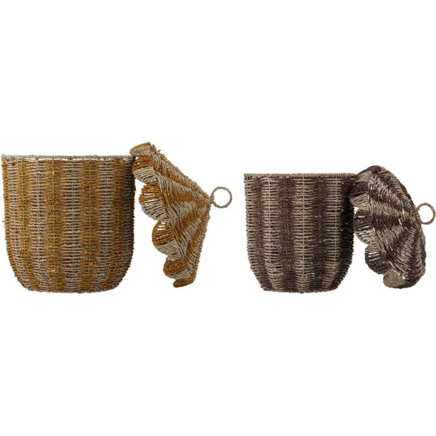 Bloomingville Mini Cikkeline Korb mit Deckel 2er Set, Multi