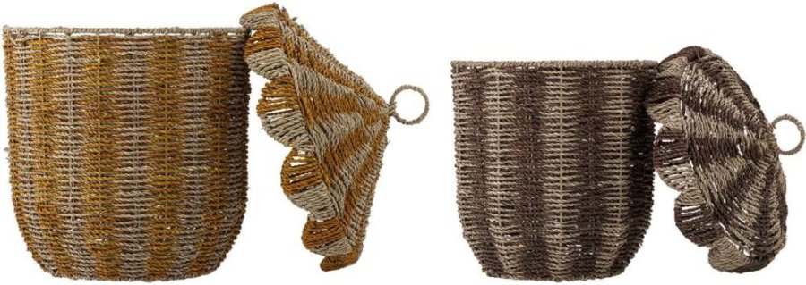 Bloomingville Mini Cikkeline Korb mit Deckel 2er Set, Multi