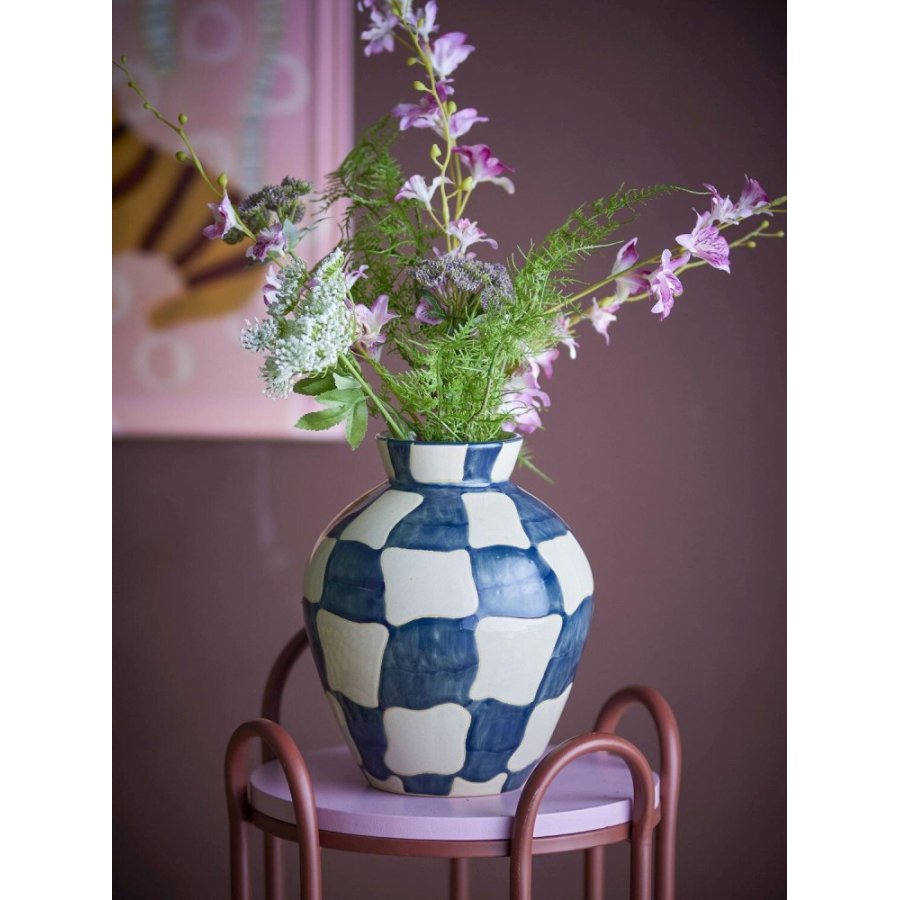 Bloomingville Check Vase H24 cm, Blau