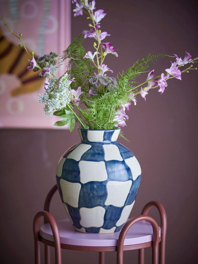 Bloomingville Check Vase H24 cm, Blau