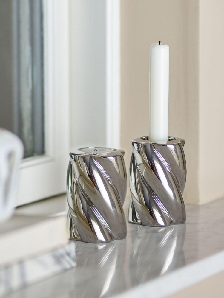 Bloomingville Silvia Kerzenhalter 2er Set H9,5 cm, Silber
