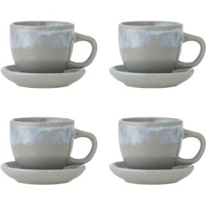 Bloomingville Brenta Tasse mit Untertasse 4er Set 18,5 cl, Blau