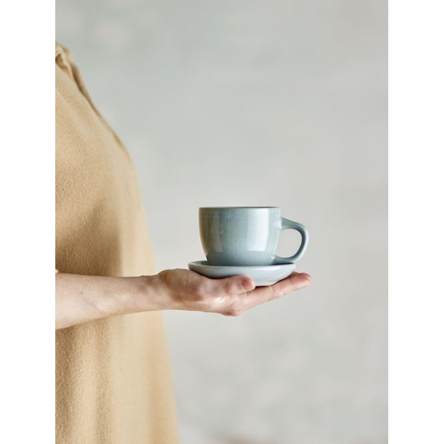Bloomingville Brenta Tasse mit Untertasse 4er Set 18,5 cl, Blau