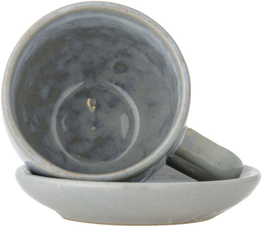Bloomingville Brenta Tasse mit Untertasse 4er Set 18,5 cl, Blau