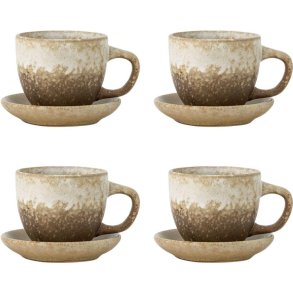 Bloomingville Brenta Tasse mit Untertasse 4er Set 18,5 cl, Natur