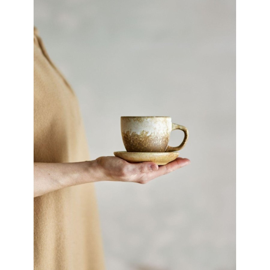 Bloomingville Brenta Tasse mit Untertasse 4er Set 18,5 cl, Natur
