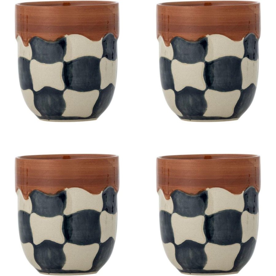Bloomingville Check Tasse 4er Set 37,5 cl, Blau