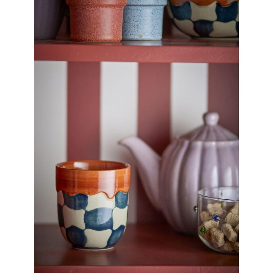 Bloomingville Check Tasse 4er Set 37,5 cl, Blau