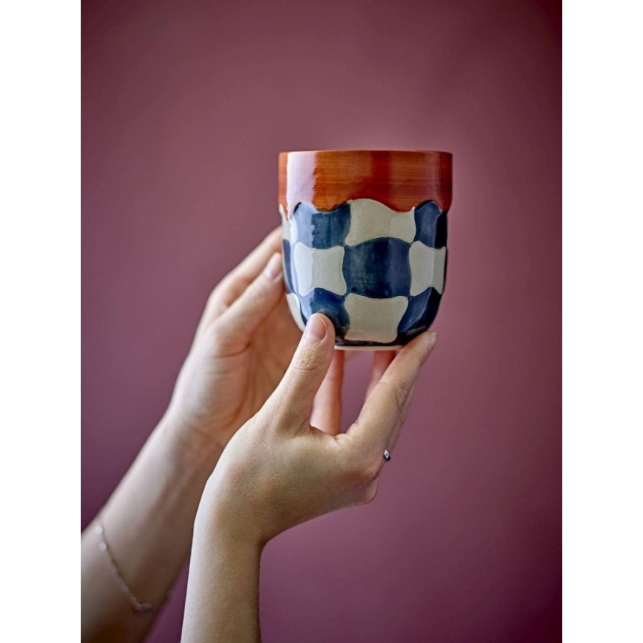 Bloomingville Check Tasse 4er Set 37,5 cl, Blau