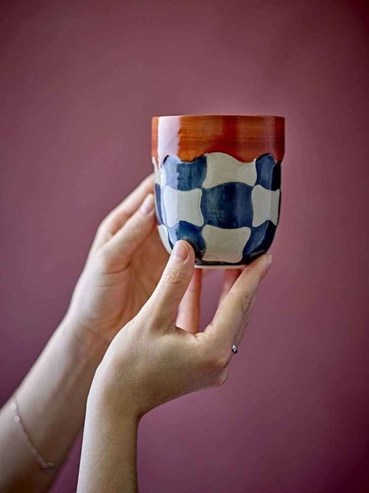 Bloomingville Check Tasse 4er Set 37,5 cl, Blau
