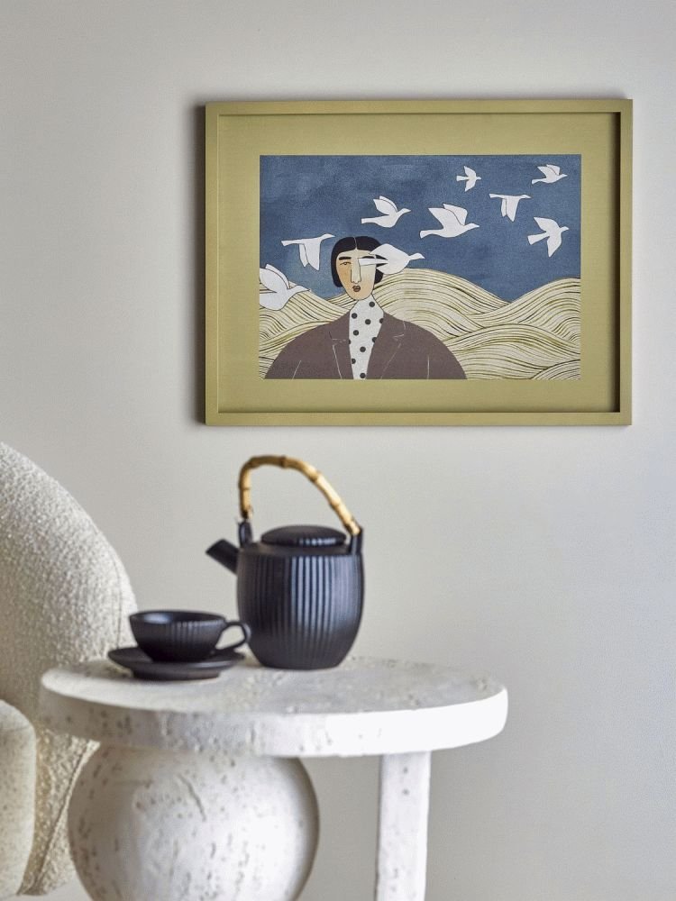 Bloomingville Flyvielle Illustration m. Ramme 47x62 cm, Fyrretr�