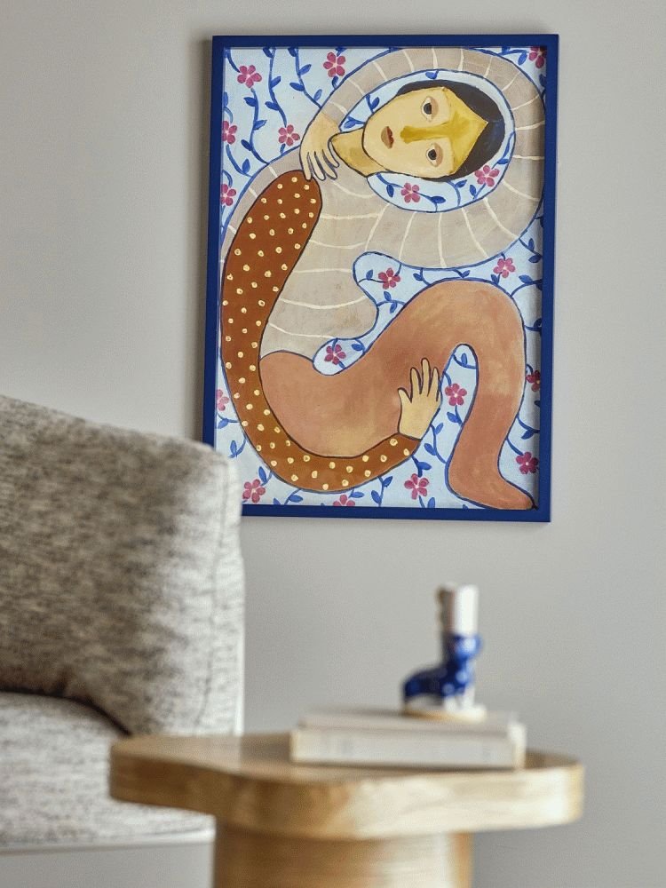 Bloomingville Floriesta Illustration m. Ramme 52x72 cm, Fyrretr�