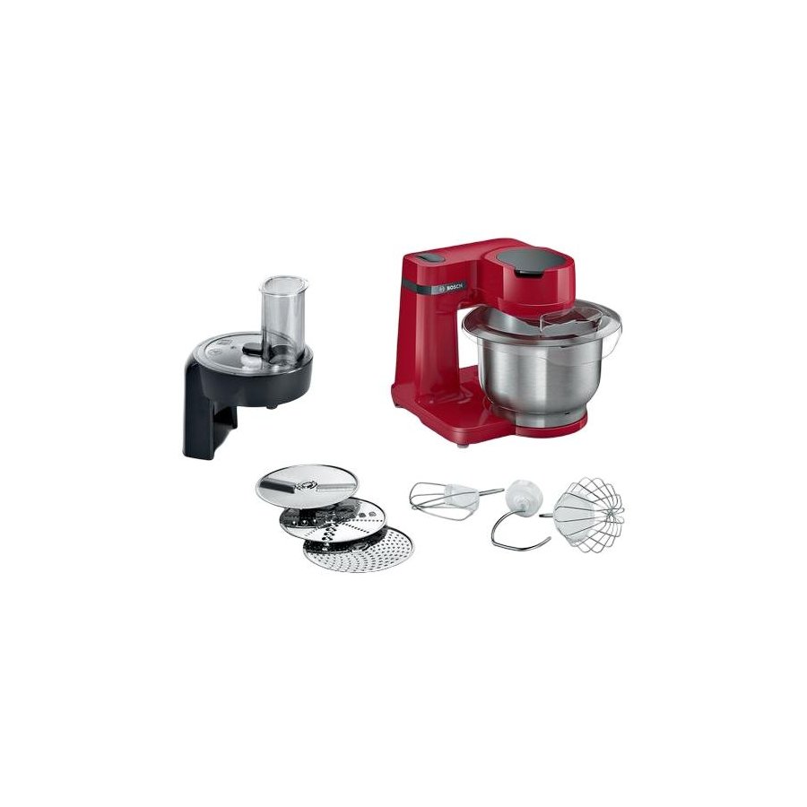 Bosch Serie 2 K�kkenmaskine 700W inkl. 7 stk Tilbeh�r, R�d/s�lv
