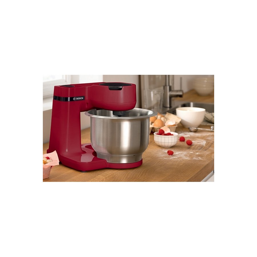 Bosch Serie 2 K�kkenmaskine 700W inkl. 7 stk Tilbeh�r, R�d/s�lv