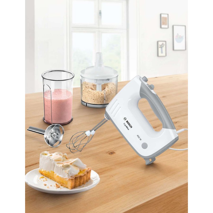 Bosch ErgoMixx Hndmixer m. Tilbehr 450W, Hvid/Window Grey