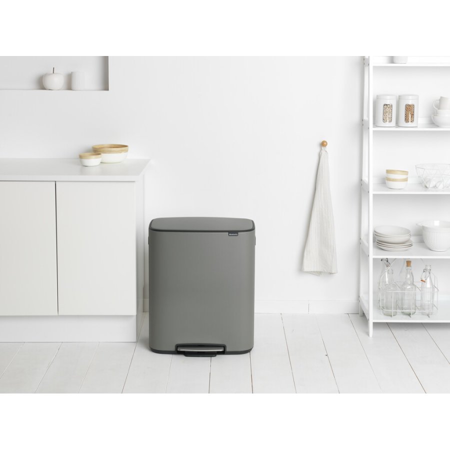 Brabantia Bo Pedalspand m. 2 Inderspande 2x30 L, Mineral Concrete Grey