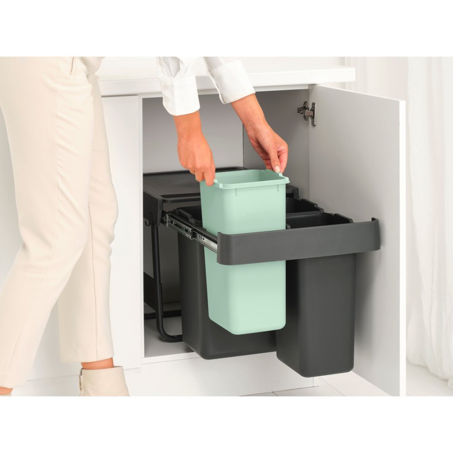 Brabantia Built in bin Sort&Go Affaldssortering Indbygningsmodul 10+10+20 L, Dark Grey