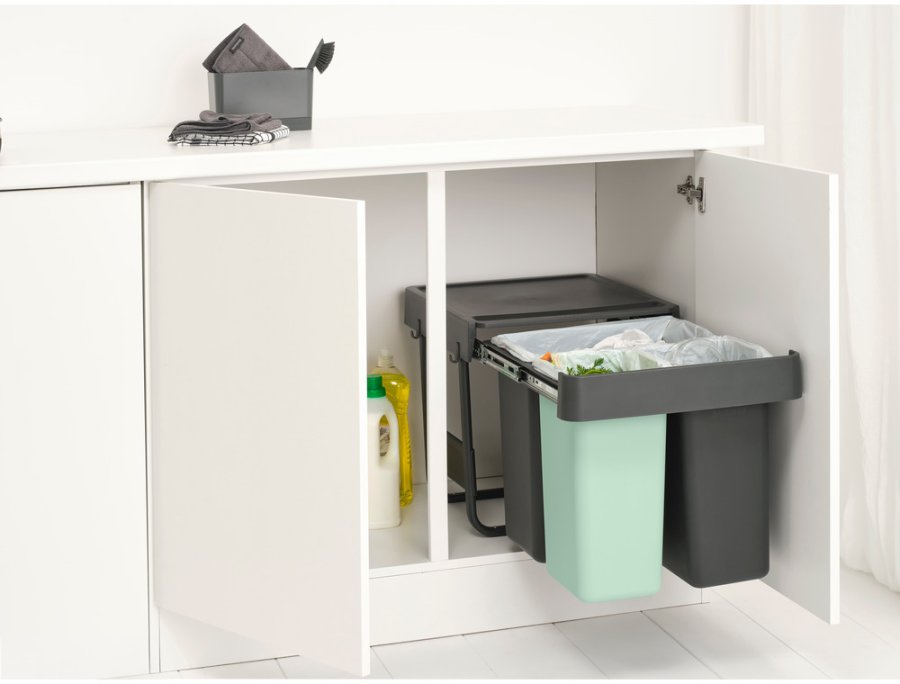 Brabantia Built in bin Sort&Go Affaldssortering Indbygningsmodul 10+10+20 L, Dark Grey