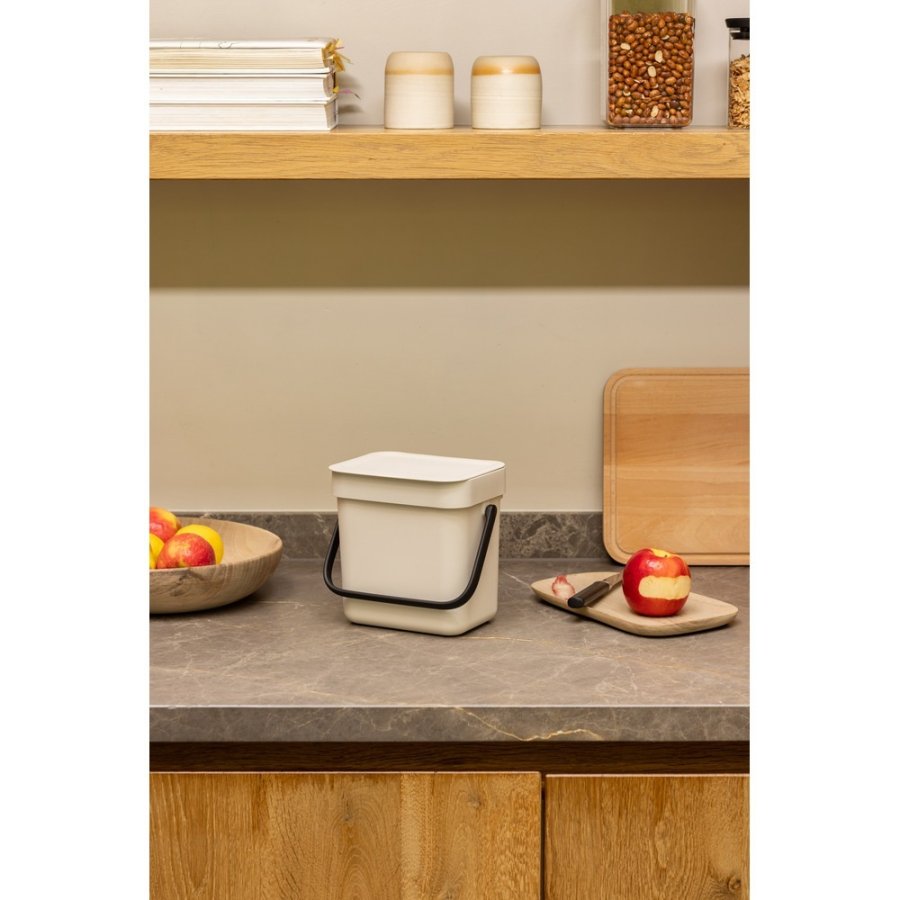 Brabantia Sort & Go Afvalemmer met Deksel 3 L, Soft Beige