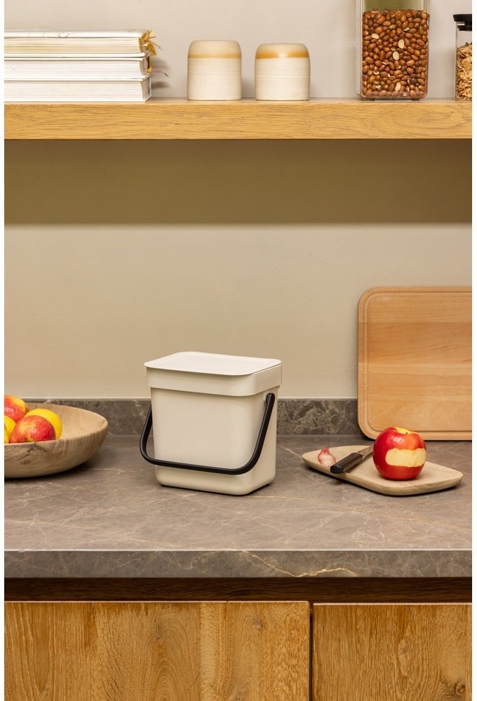 Brabantia Sort & Go Afvalemmer met Deksel 3 L, Soft Beige