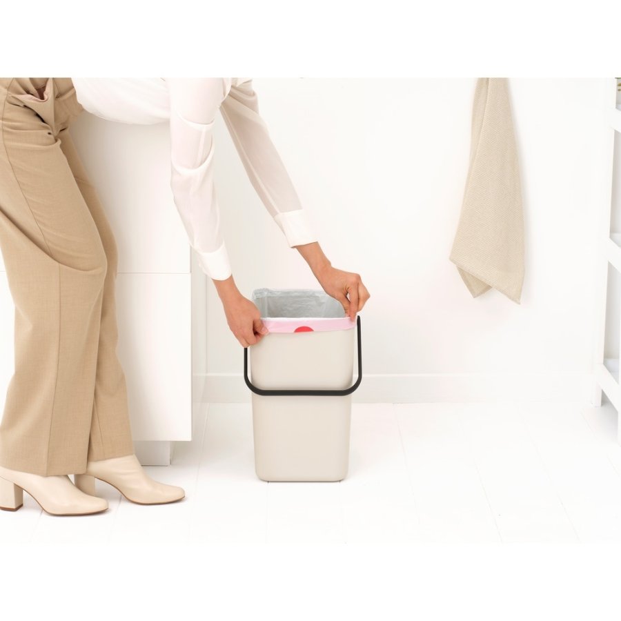 Brabantia Sort & Go Afvalemmer met Deksel 25 L, Soft Beige