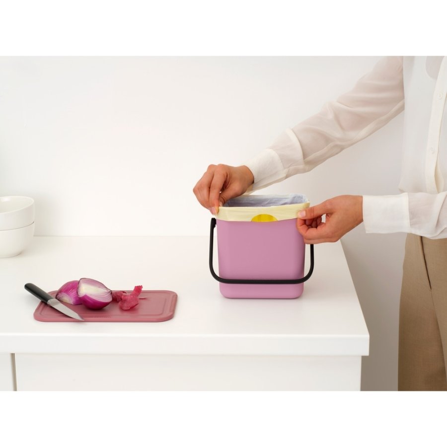 Brabantia Sort & Go Afvalemmer met Deksel 3 L, Lilac Pink