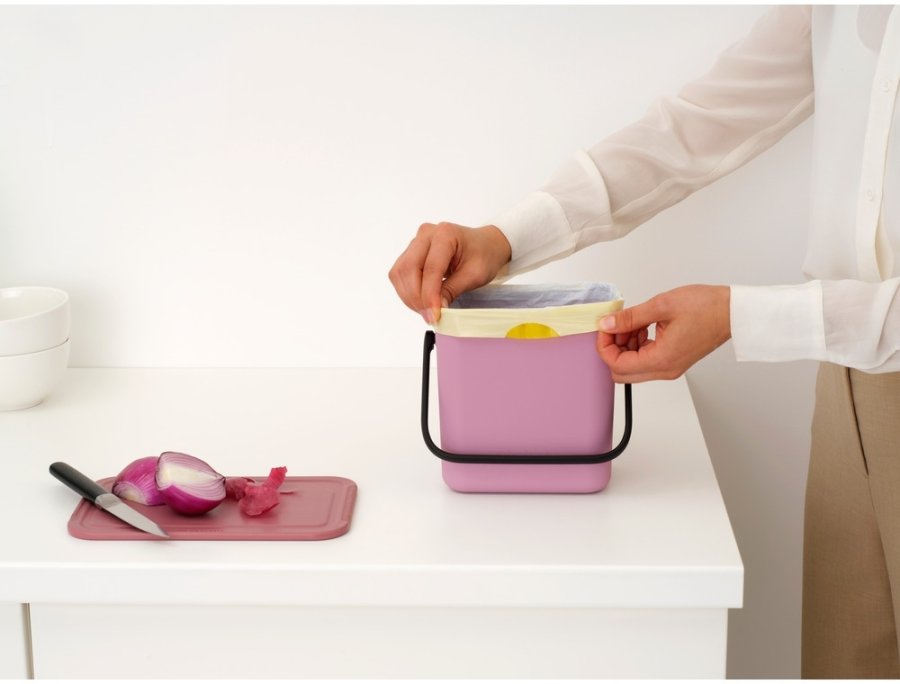 Brabantia Sort & Go Afvalemmer met Deksel 3 L, Lilac Pink