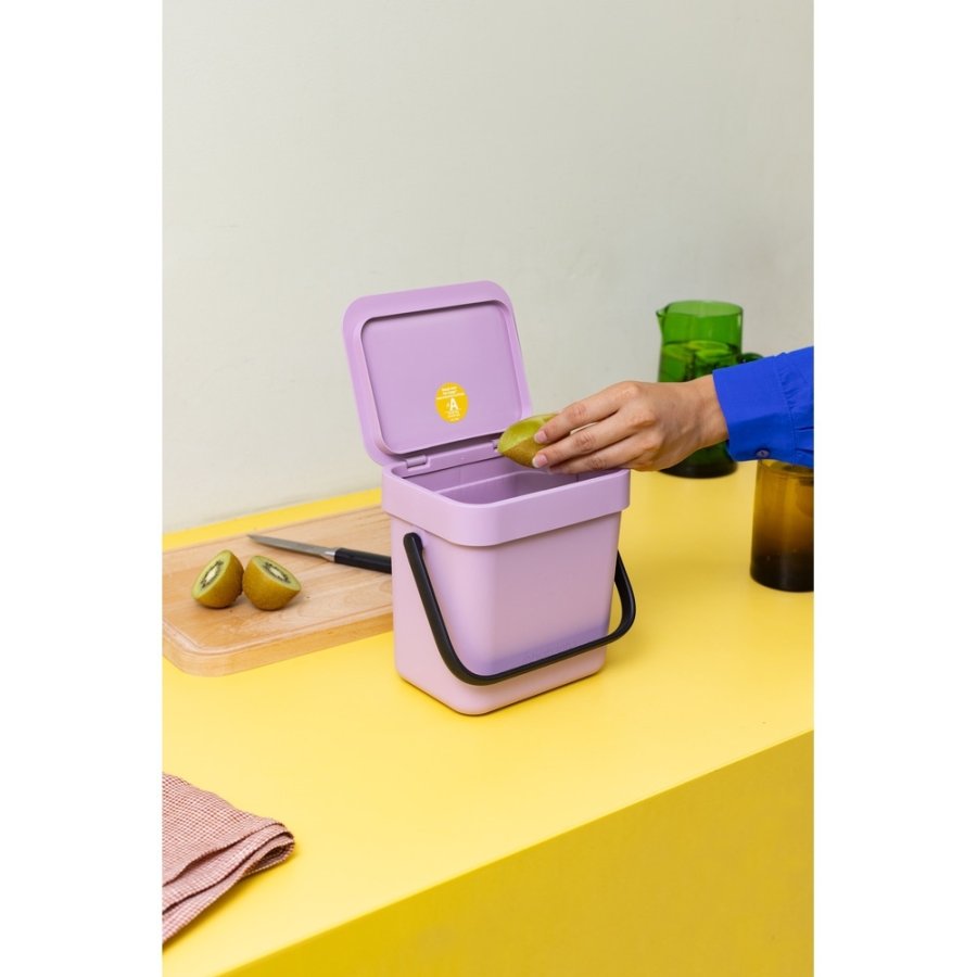 Brabantia Sort & Go Afvalemmer met Deksel 3 L, Lilac Pink